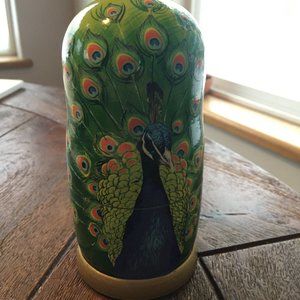 Golden Cockerel Peacock Nesting Dolls Wooden Handmade